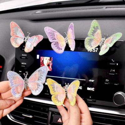 קישוט פרפר לרכב ליציאת אוויר בקונסולה המרכזית, עיצוב דבק, פרפר רוקד-כנפיים, קישוט צבעוני לפנים הרכב