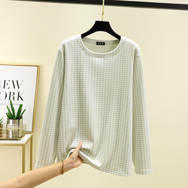 Женская немецкая бархатная клетчатая футболка с круглым вырезом и длинным рукавом, Осень/Зима 2025 XL