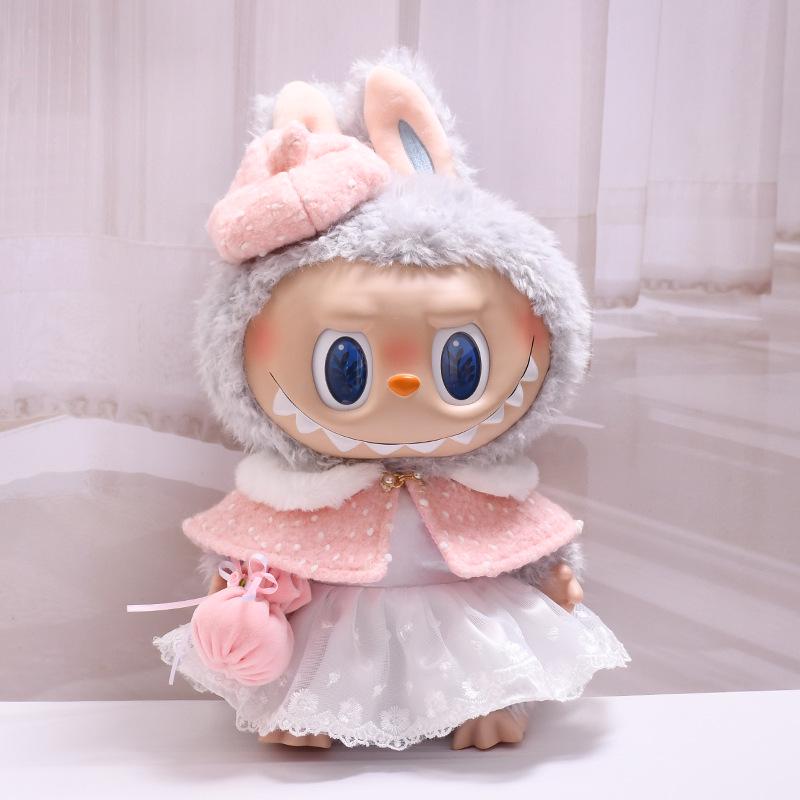 38cm Labubu Plush Doll Casual Outfit Set with Hat (Clothes Only)