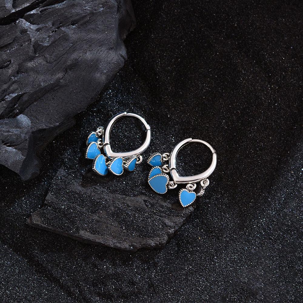 

Exquisite Blue Enamel Heart Tassel Earrings - Women s Autumn/Winter Collection