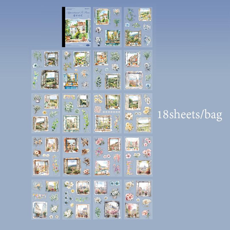 

18 Sheets/Bag Sticker Book Characters Paris Attractions Stickers - Handbook Stationery For DIY Handmade & Scrapbook Diary