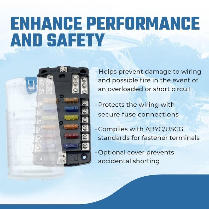 Portable Sturdy 12 Way Fuse Block Box With Negative Busbar for Automotive and Marine Applications Daily Casual Use