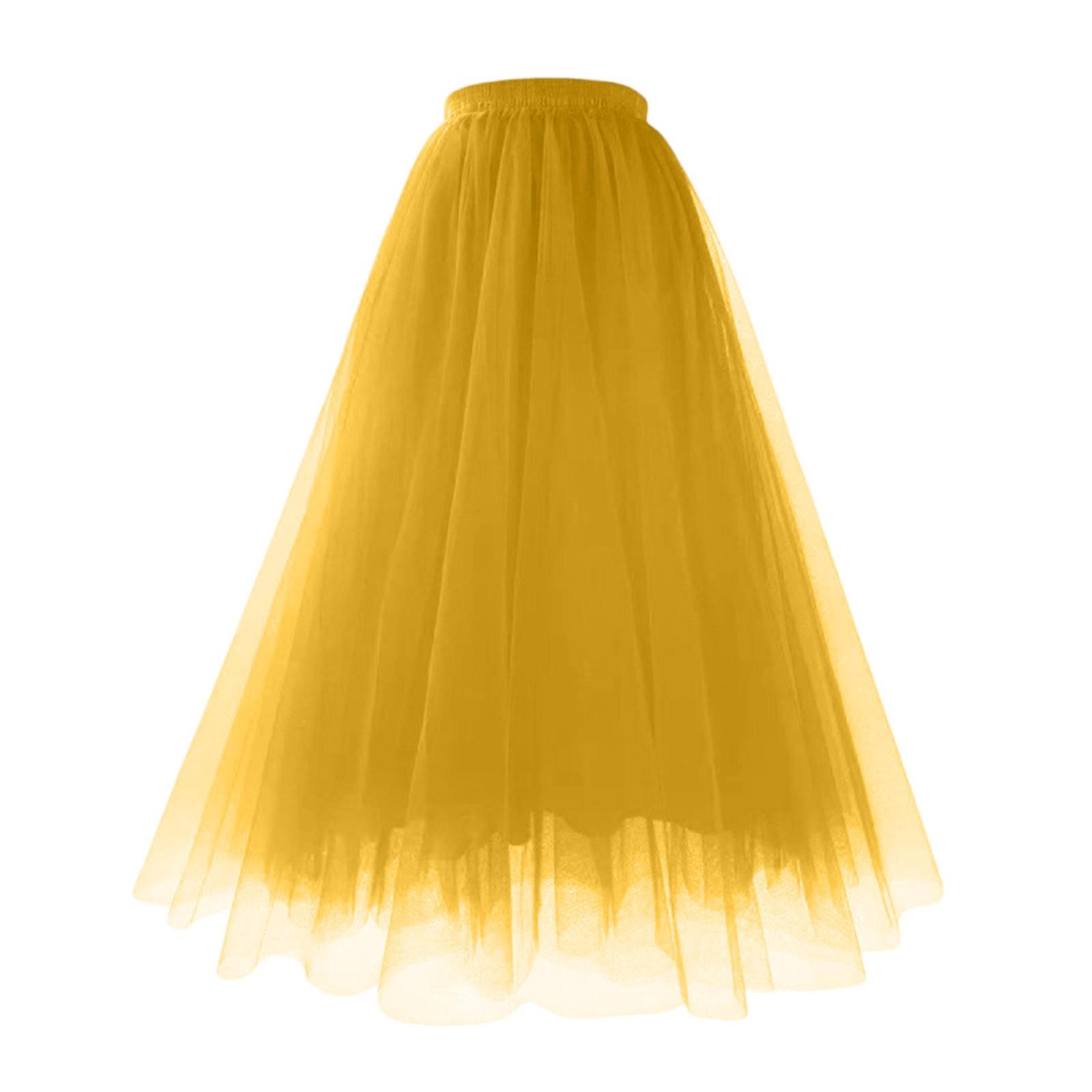 

Women s Casual Color Mesh Pleated Skirt A-Line Skirt High Waist Slimming Long Skirt Soft Yarn Half Skirt XL жовтий