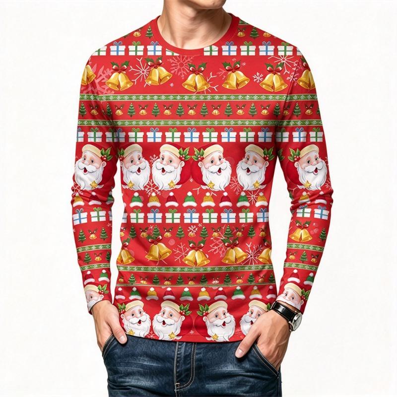 Christmas Style Men's Long Sleeve T-shirt Funny Santa Claus Print 3D Tees Autumn Casual O-neck Cotton Top Fashion X'mas Clothing
