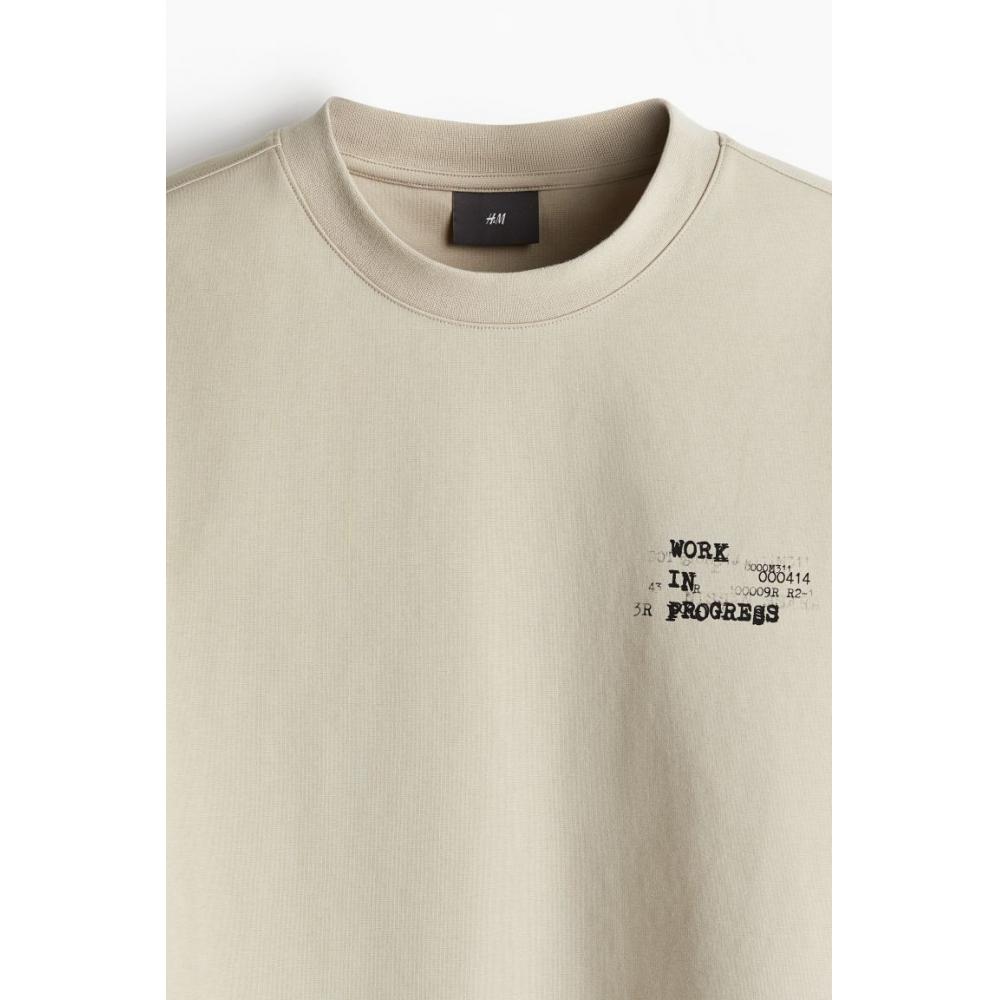 H M Loose FiT PrinTed T sHirT Beige