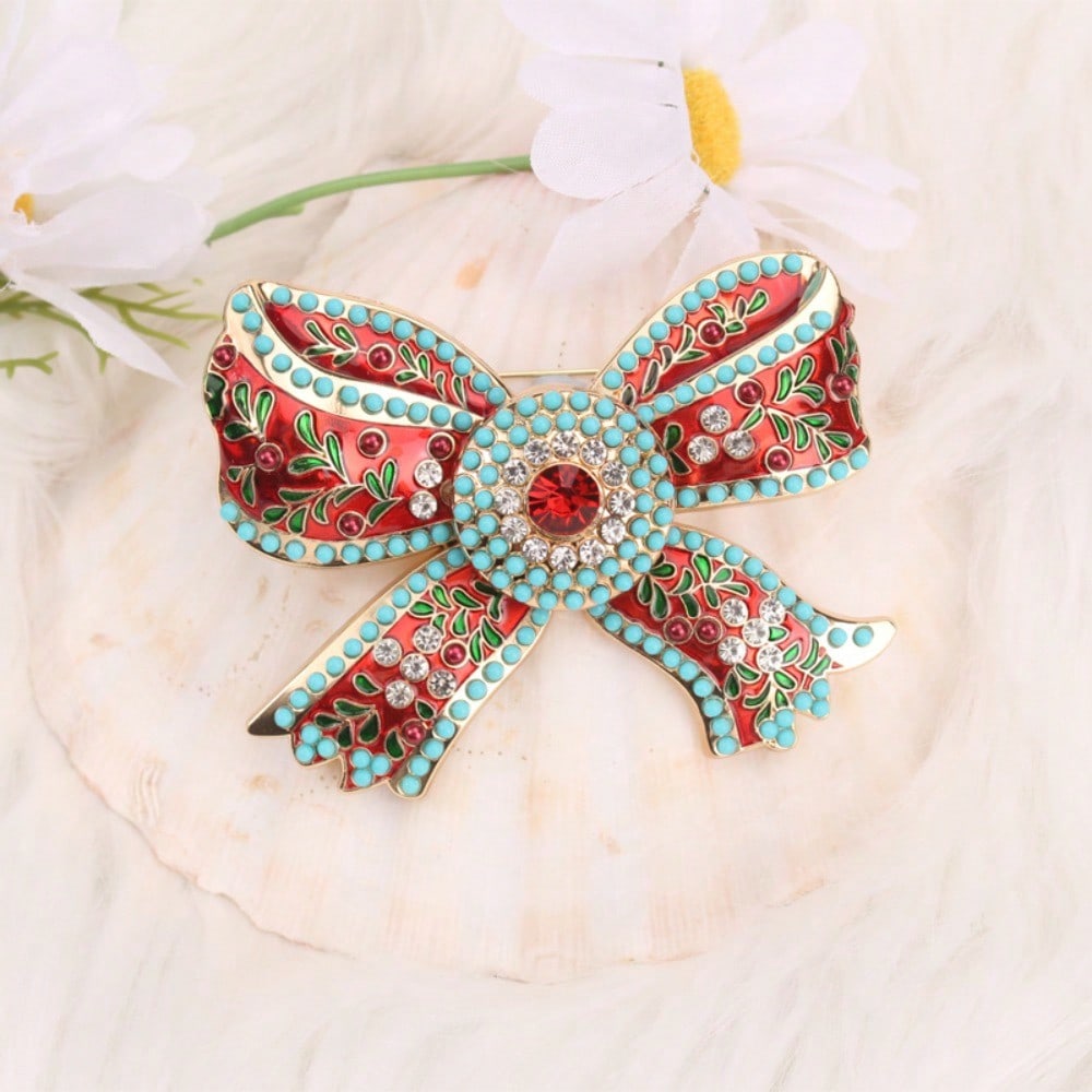 Retro Pearl Bow Brooch for Women, Elegant Enamel Rhinestone Pin for Coat Dress Decoration, Vintage Style Jewelry Gift for Her