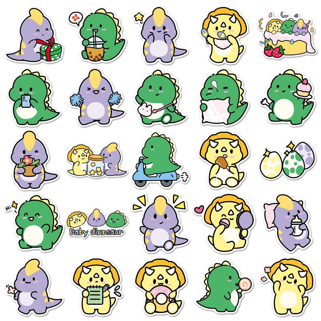 50 Little Dinosaur Graffiti Stickers - Cute Hand-Drawn Expressions for Phone and Water Bottle Decoration