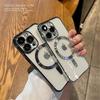 For iPhone 15 14 Pro Max Luxury Magsafe Magnetic Plating Frame Transparent Phone Case For iPhone X XS 11 12 13 14 Plus Protective Cover