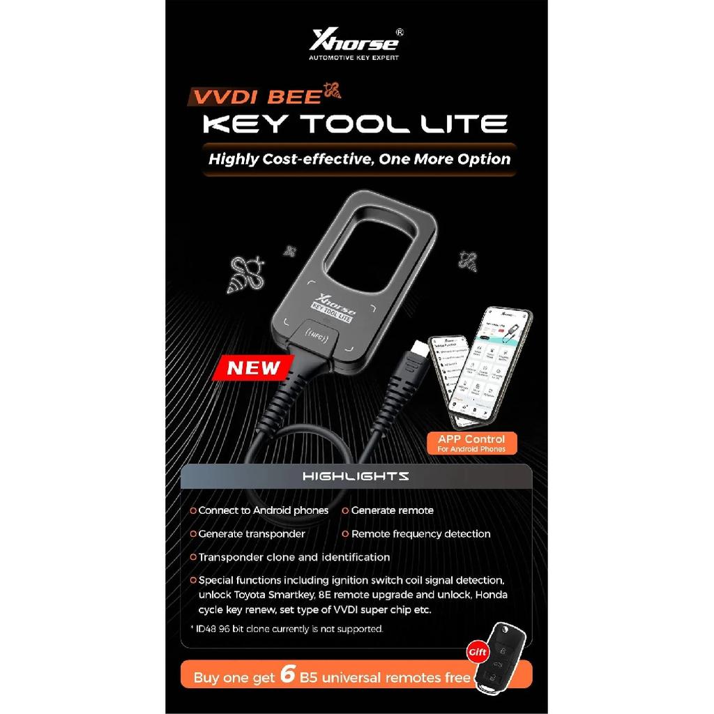 Xhorse VVDI BEE Key Tool Lite Frequency Detection Transponder Clone XKB501EN Wire Key Android Super Chip 4D4C Key Programmer