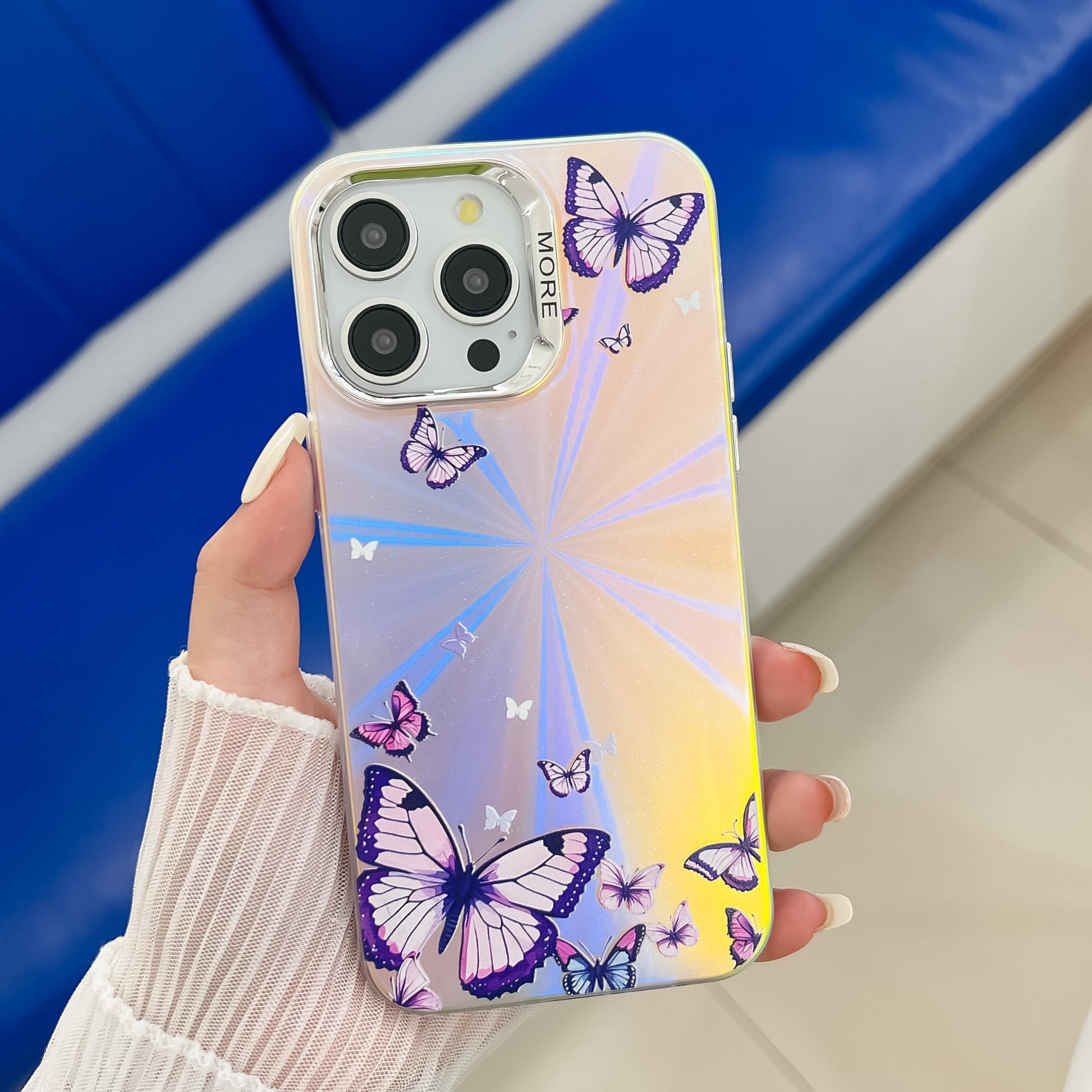 

For iPhone 16 Pro Case Laser TPU+PC Phone Cover Electroplating Butterfly Pattern AB3