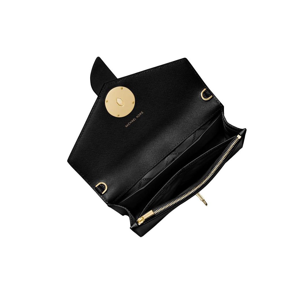 Michael Kors MK Charm Lettera Logo Patta Monocolore Catena Pendolare Pelle Borsa a Tracolla Borsa da Donna Nera 32S0G00C6L-001