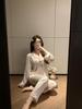 2026 Women's Ice Silk Backless Lace Long Sleeve Pajama Set
