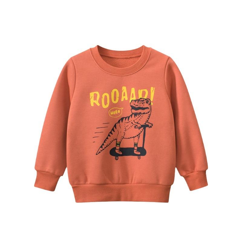 Baby and Toddler Boys' Fleece Sweatshirt Boys Cartoon Dinosaur No Cap Crew-Neck Sweatshirt Long Sleeve Pullover Shirt