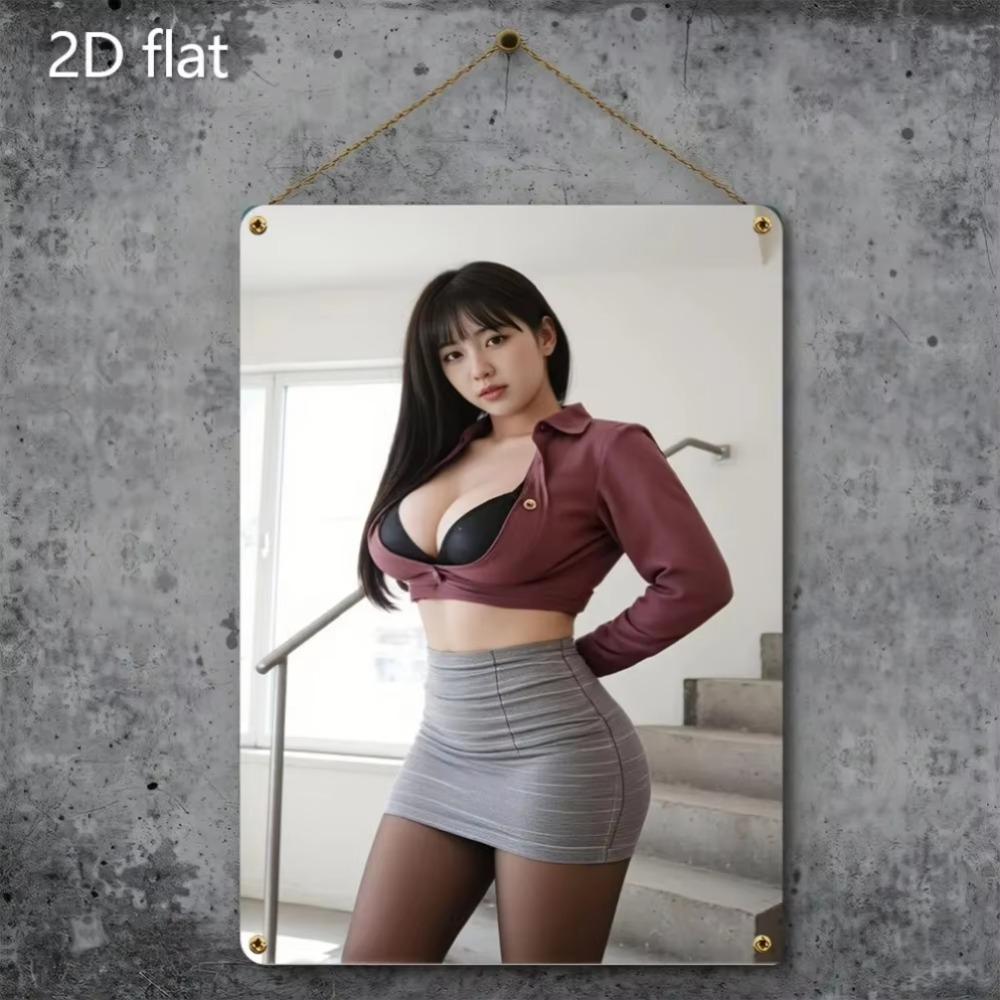 

Винтажный металлический настенный декор 7,87x11,8 дюйма Погодоустойчивая железная табличка Фигура леди Наружный Внутренний декор белый