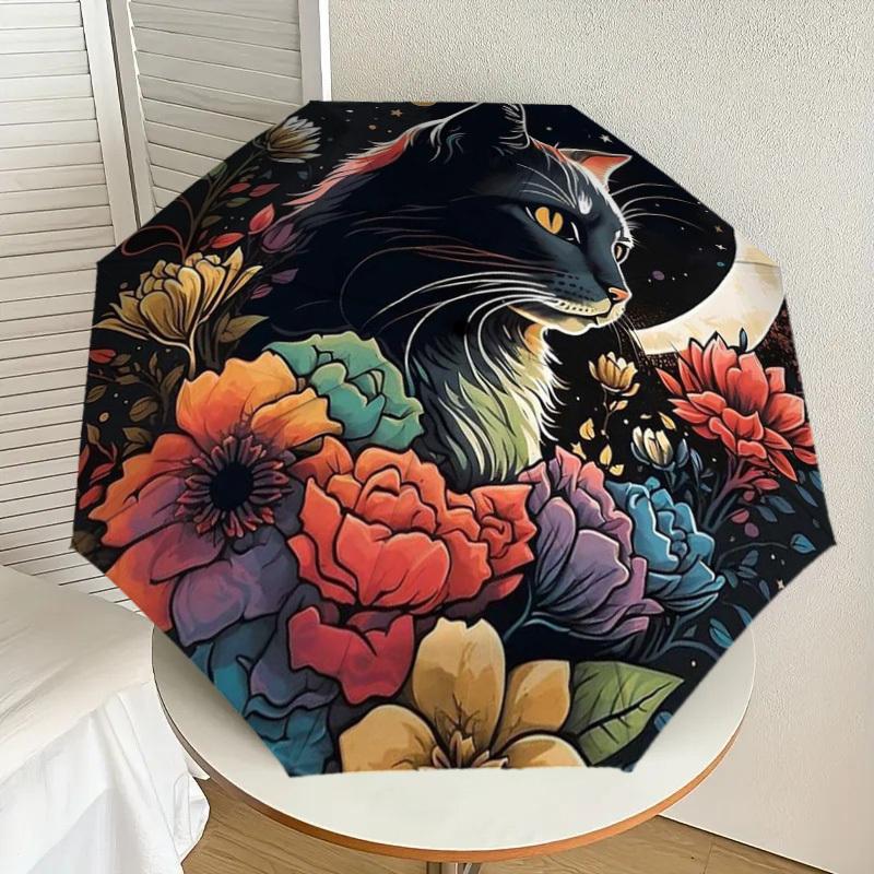 

1pc Floral Cat Moon Night Artwork Umbrella with Plastic Handle,Suitable for All Seasons Home Travel Outdoor UmbrellaDD416