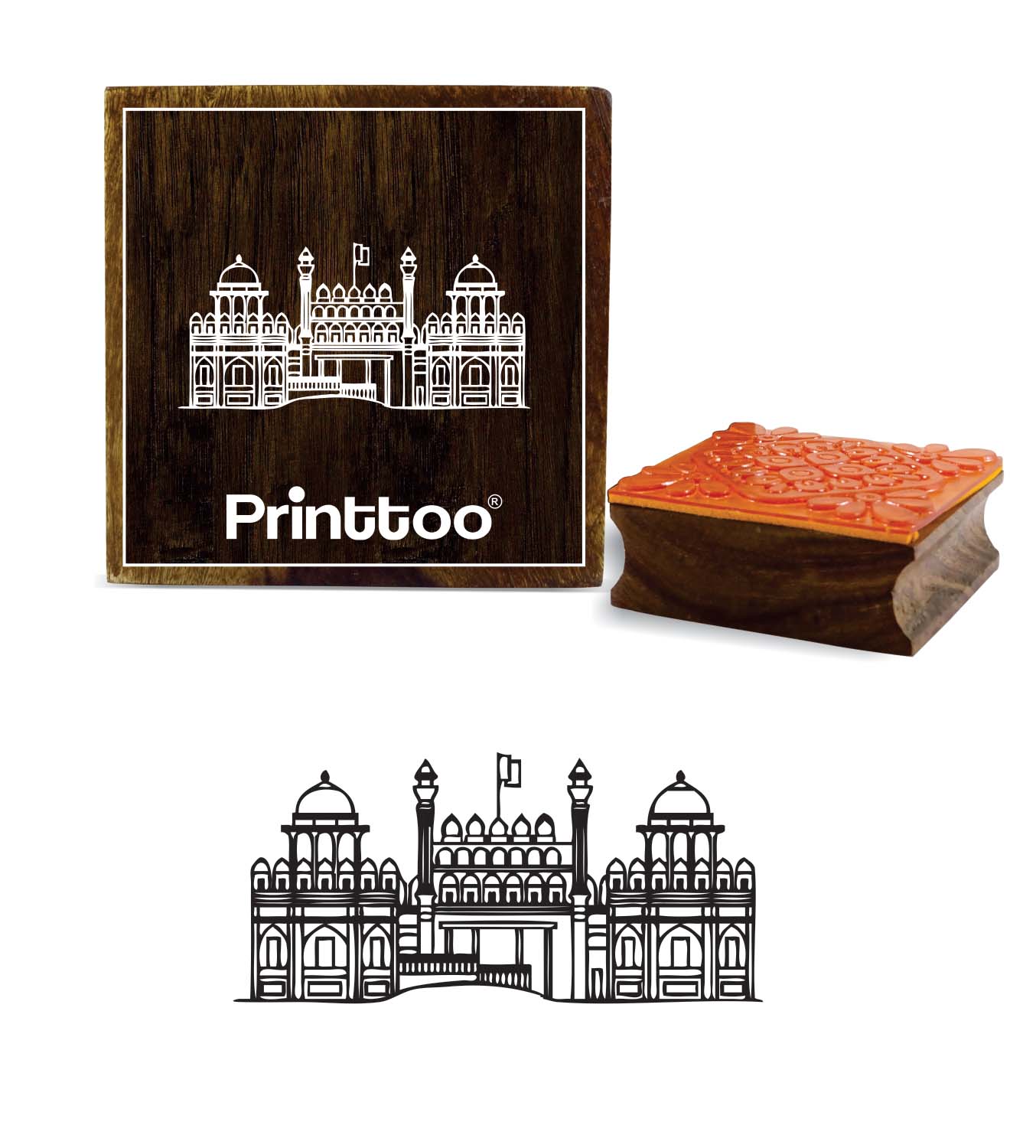 

Printtoo Red Fort Pattern Деревянный квадратный резиновый штамп Ремесленный текстильный лом-booking-2 x 2 2 x 2 Inches коричневый