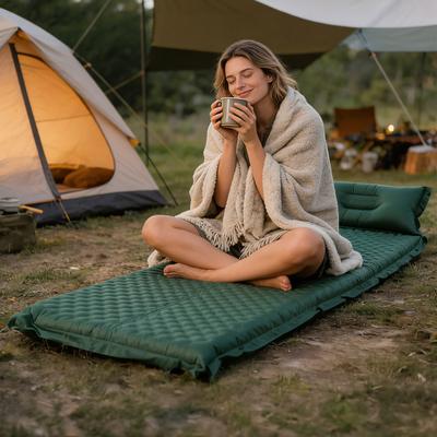 Colchón de Aire Autoinflable con Almohada de Soporte para la Cabeza Colchoneta Gruesa de Esponja Colchoneta Plegable Portátil para Viajes Camping al Aire Libre Mochilero Colchoneta de Descanso
