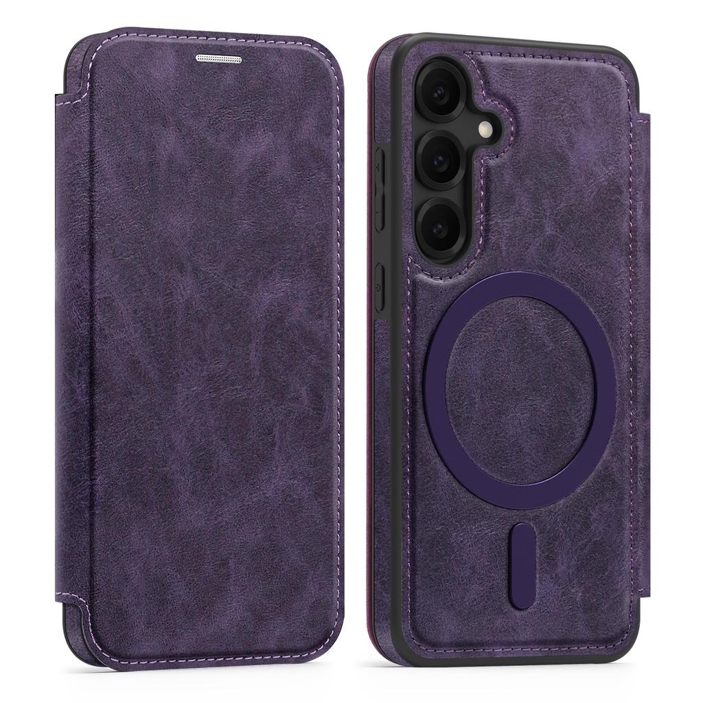 For Samsung Galaxy S25 Magnetic Case RFID Blocking Card Holder Leather Phone Cover
