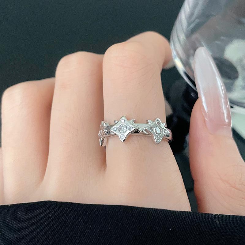 Hexagram Sweet Cool Wind Inlaid Zir*****Pen Ring Plain Ring Design Sense Light Luxury Personalized Ring Niche Jewelry