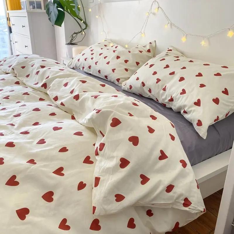 Ins Style Bedding Set Fashion Solid Color Washable Duvet Cover Without Comfortable Pillowcases Sheet for Student Soft Home Texti