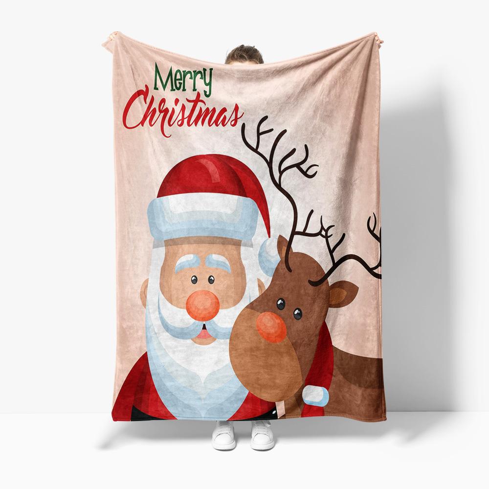 Santa Claus Throw Blanket Christmas Deer Pattern Cozy Fleece Bedding Festive Holiday Gift Home Decor Reindeer Navidad Holiday Se