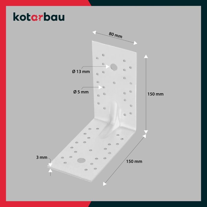 Équerres De Fixation - KOTARBAU - 150 X 150 X 80 Mm - Acier Galvanisé - Lot De 12 - 90°