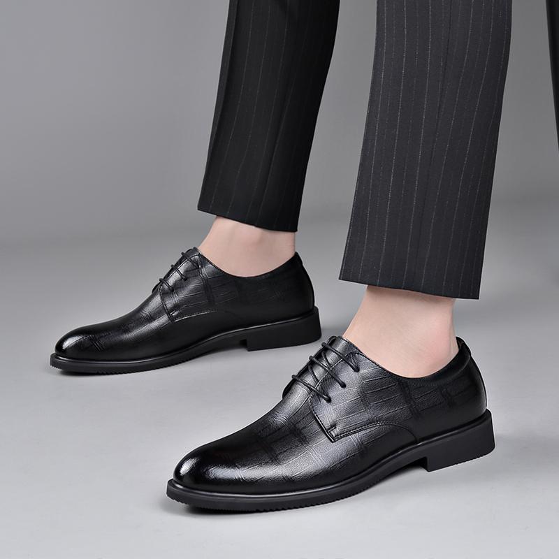 Men's Business Dress Elevator Shoes Hollow Out Black Formal Wedding Shoes 6CM Height Increase Pointed Toe Casual Elegant Oxfords
