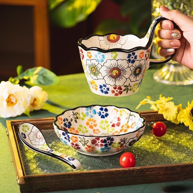 

Суповые миски с ручками, керамические тарелки и миски в наборе с чашкой и ложкой, кружка из польской керамики для завтрака, перекусов, десерта, можно мыть в посудомоечной машине и использовать в микроволновой печи