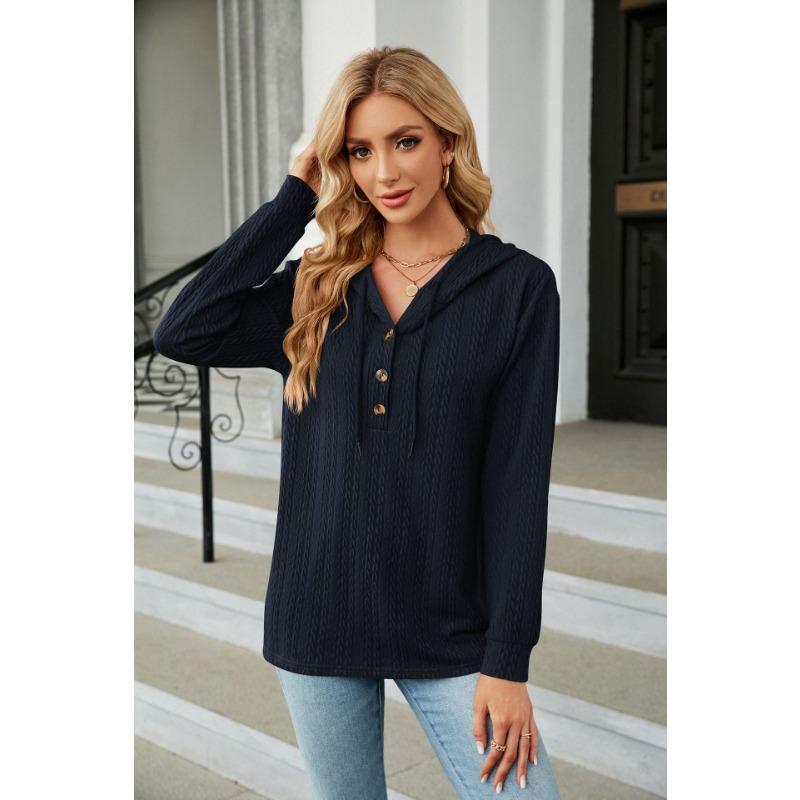 YYFS Women's Fashion Casual Solid Color Print Long Sleeve Hooded Hoodies & Sweatshirts