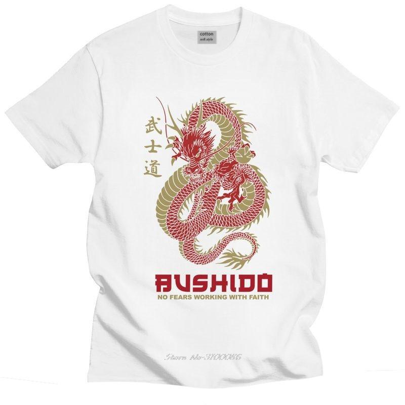 Cool Bushido No Fears Working With Faith T Shirt Men Short Sleeve Cotton T-shirt Japanese Dragon Tattoo Tee Tops Graphic Tshirt