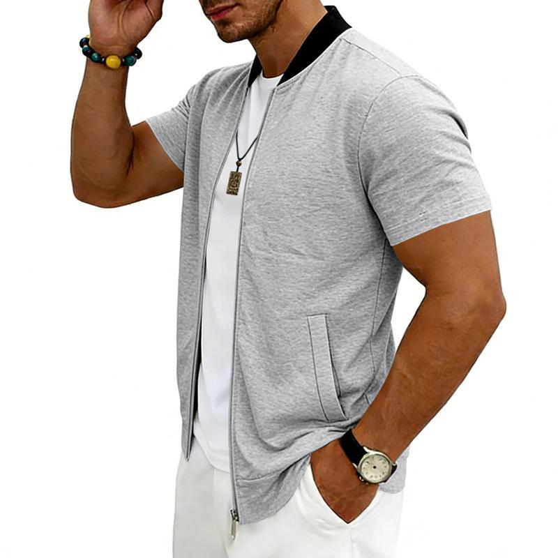 Mens Summer Short Sleeve Zip Up Baseball Jacket Casual Sports Jacket S серый