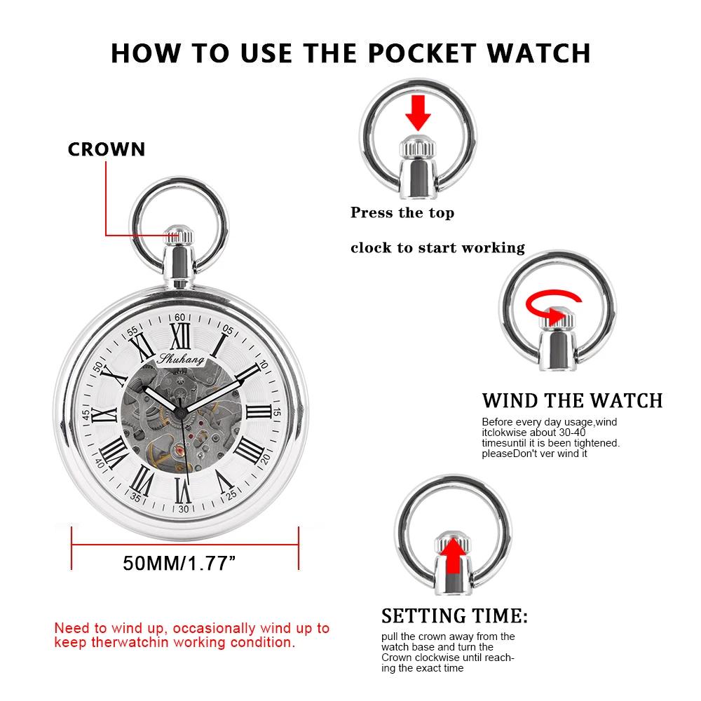 NEW Top Brand Luxury Silver Pocket Watches Mechanical For Men Fashion Gentleman Pocket Watch Hand Wind Casual Chain Fob Watches