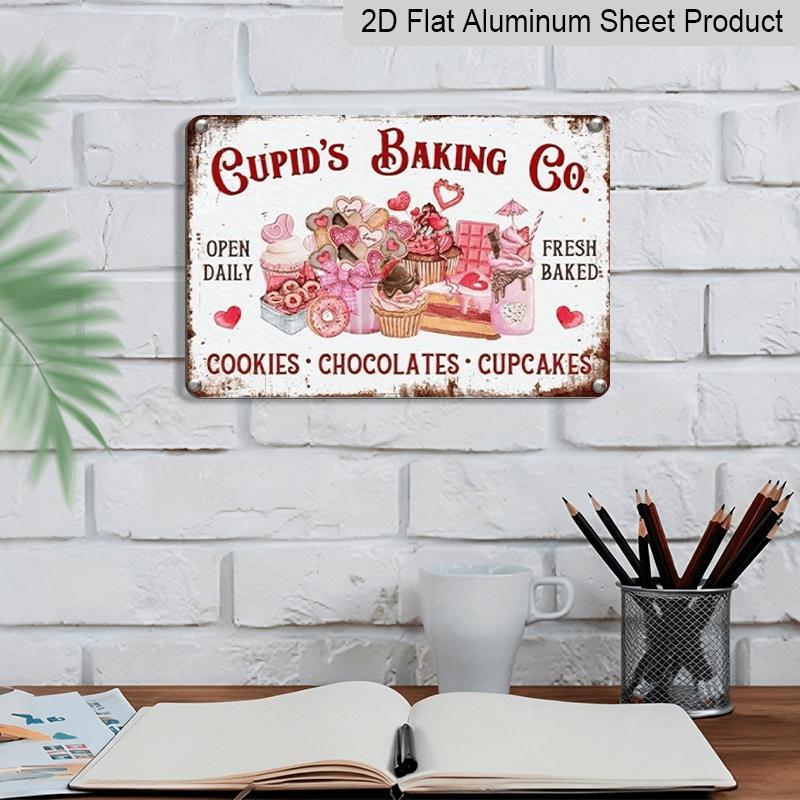 2D Flach Amor's Backstube. Aluminium Wandkunst - Vintage Dekoschild für Zuhause, Küche oder Restaurant, 8x12 Zoll, Rustikales Metallschild mit Herz