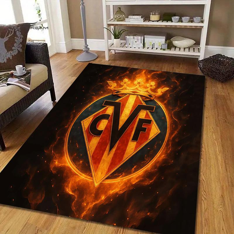 Villarreal Club de Fútbol Flannel Pattern Square Carpet,Area Rug,Carpet Rug for Living Room Bedroom Sofa Playroom Decor,Non-slip Floor Mat