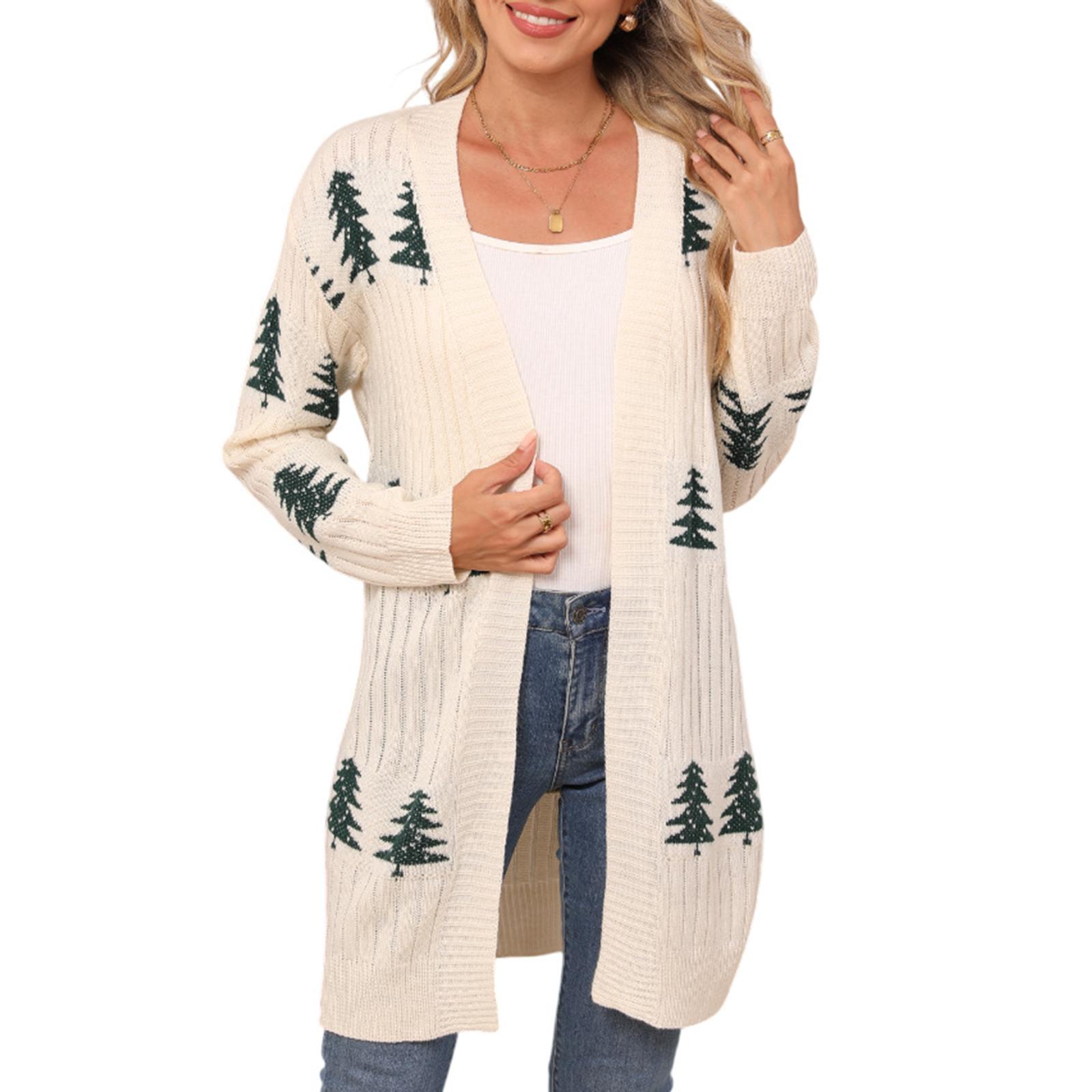 

Women s Casual Loose Knit Christmas Cedar Embroidery Cardigan L