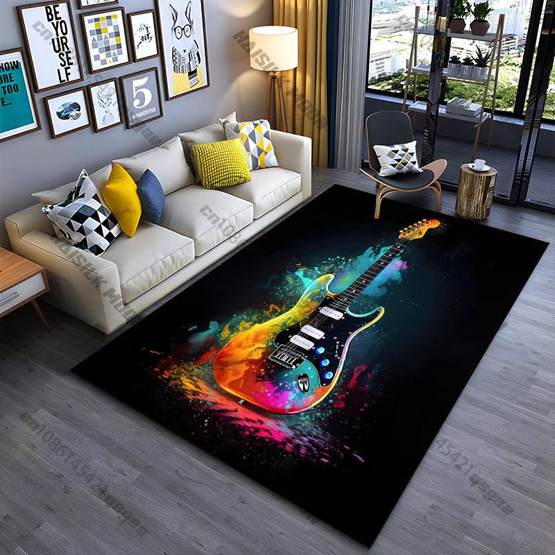 Colorful Artistic Electric Guitar Carpet Yoga Living Room Room Decor Children's Crawling Mat Doormat Area Rug Games Mat