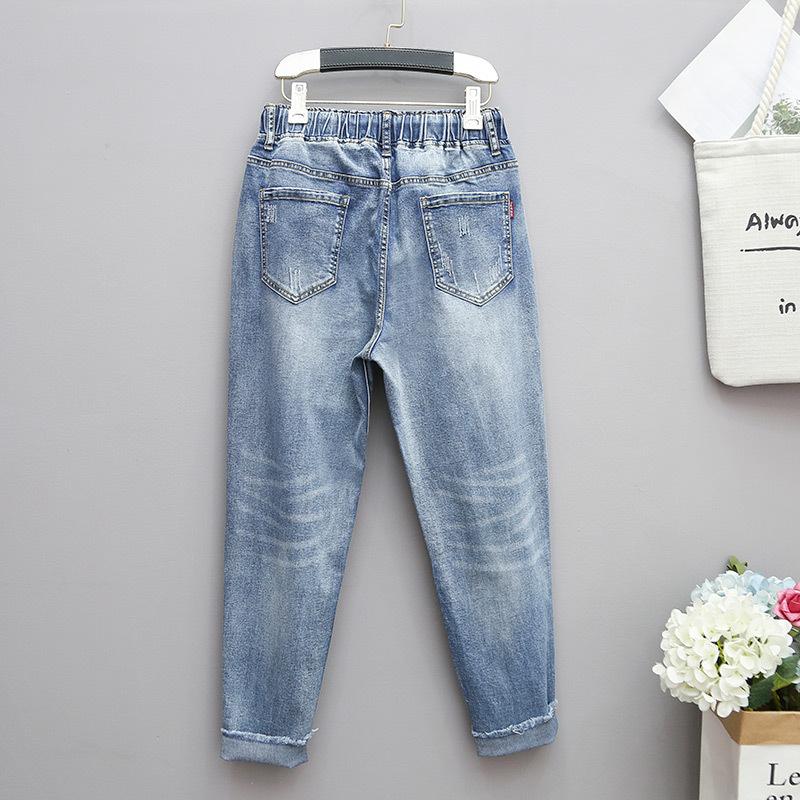Spring and Autumn Women's Fashion Jeans Women's Loose Slim Elastic High Waist Casual Pants