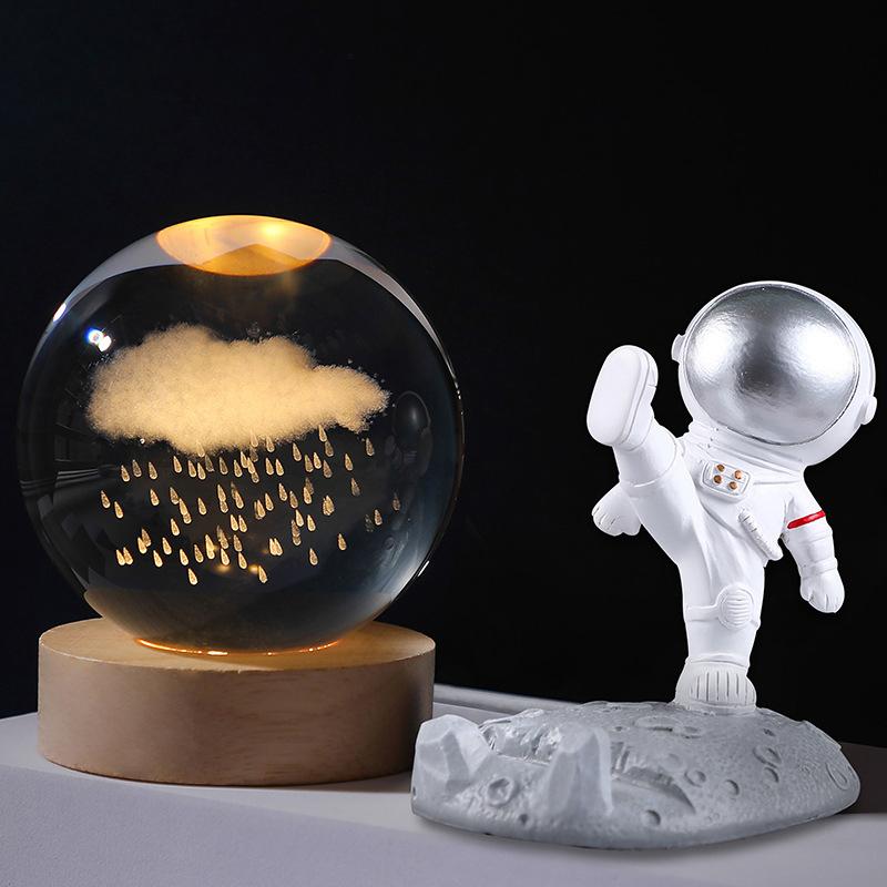 6cm 3D Crystal Ball Crystal Planet Night Light Laser Engraved Solar System Globe Christmas Birthday Gift Home Desktop Decoration