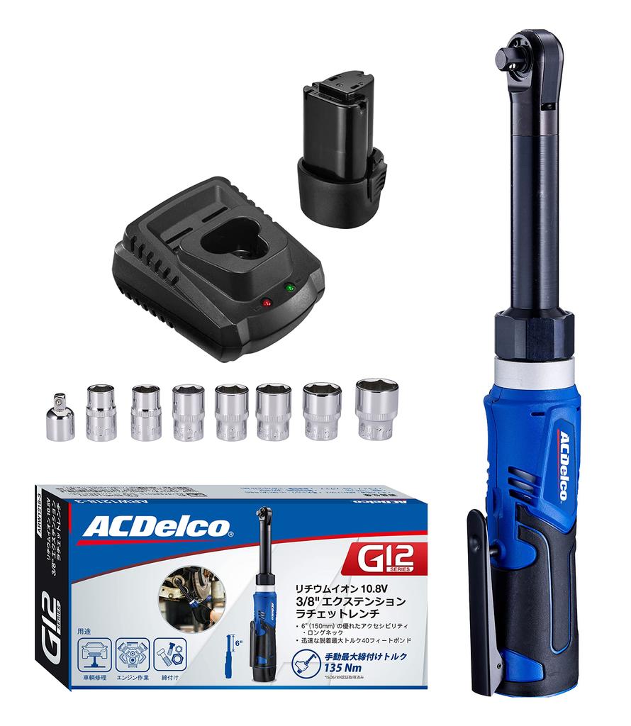 ACDelco G12 Rechargeable Ratchet Max Torque 40 LED Light Japanese Instruction Manual and 10.8V Wrench, 3/8" (9.53mm), Ft-lbs (55 Nm), Forward/Reverse