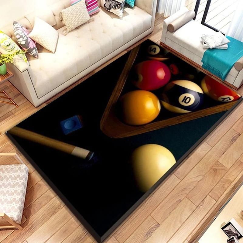 Billiard Sports Carpet Mat Rug 8 Ball Colorful Balls Pool Cue Splatter Art Dynamic Design Home Decoration Floor Bedroom Decor