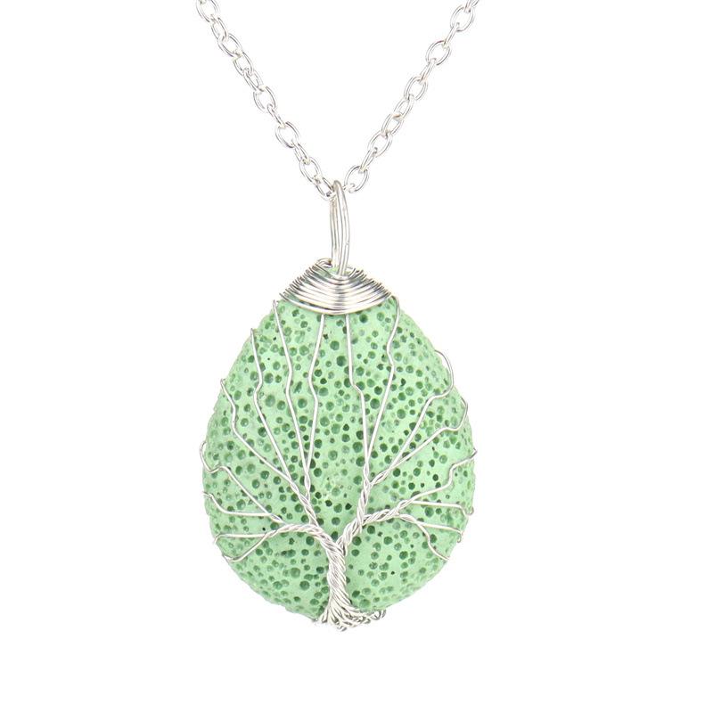 Hand-Wrapped Volcanic Stone Water Droplets Tree Of Life Pendant Necklace, Jewelry N530