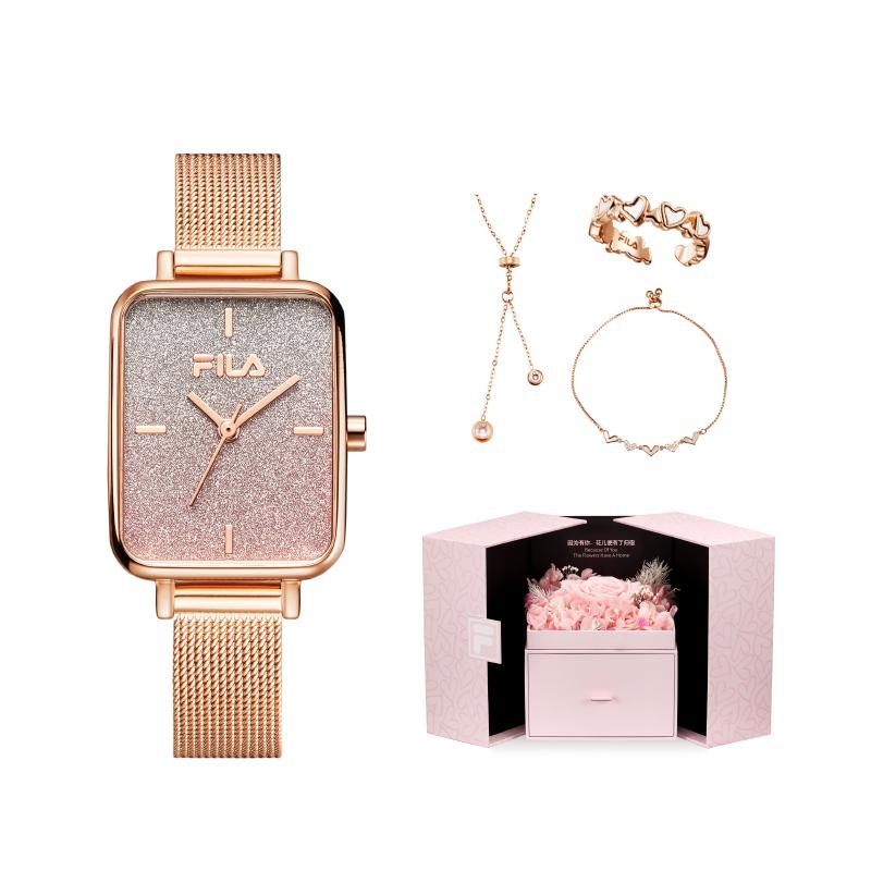 

FILA Elegant Series Gradient Sand Flow Shining Star Small Square Watch High-End Niche Gift Box Set Women watches gold FLL38-6290 [Rose Gold]-6290-101