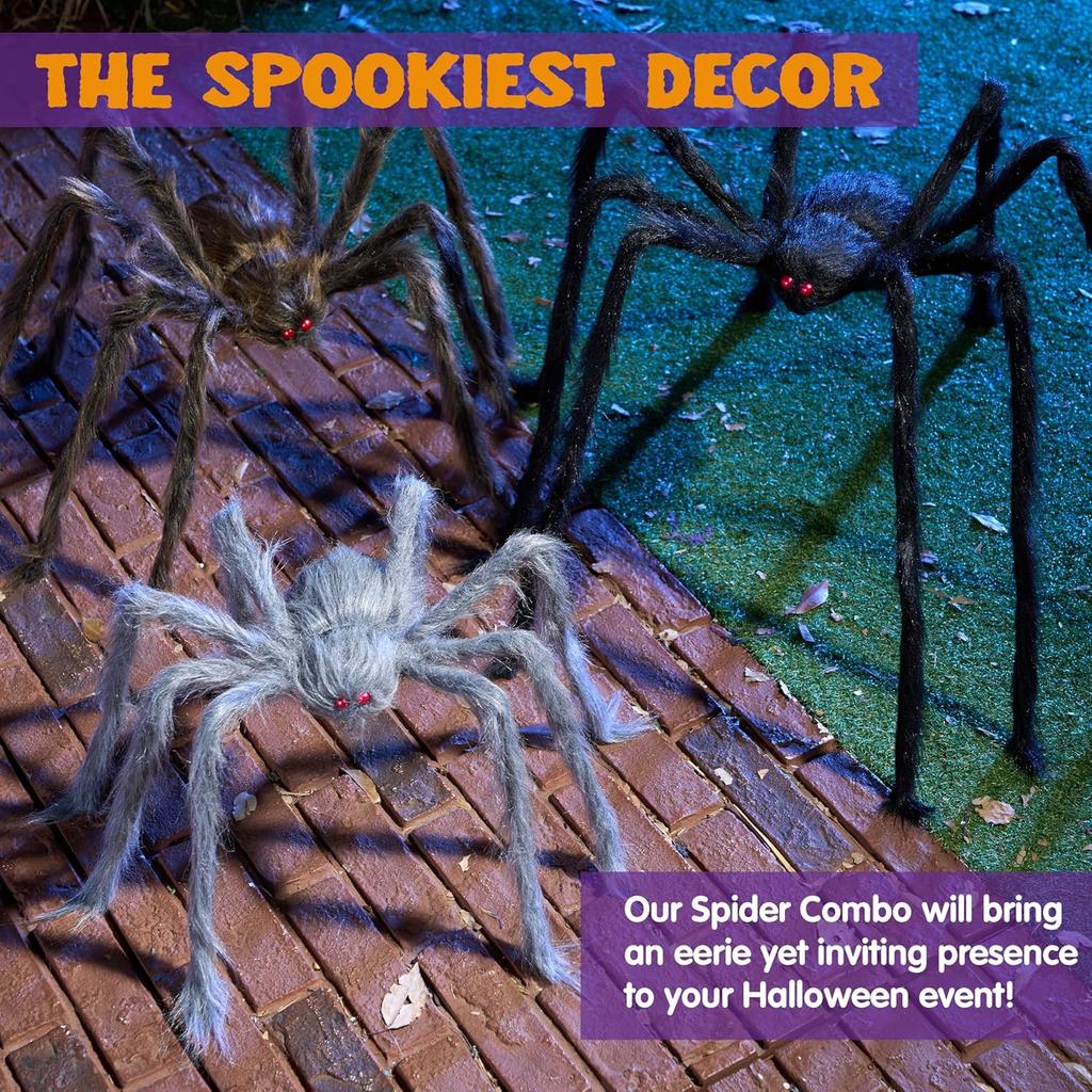 Pcs Halloween Spiders Fake Hairy Giant Decor Yard Lawn Porch Indoor Haunted House Scary Prop JOYFY 3 for Kid Friendly Entertaining Fun Play Safe