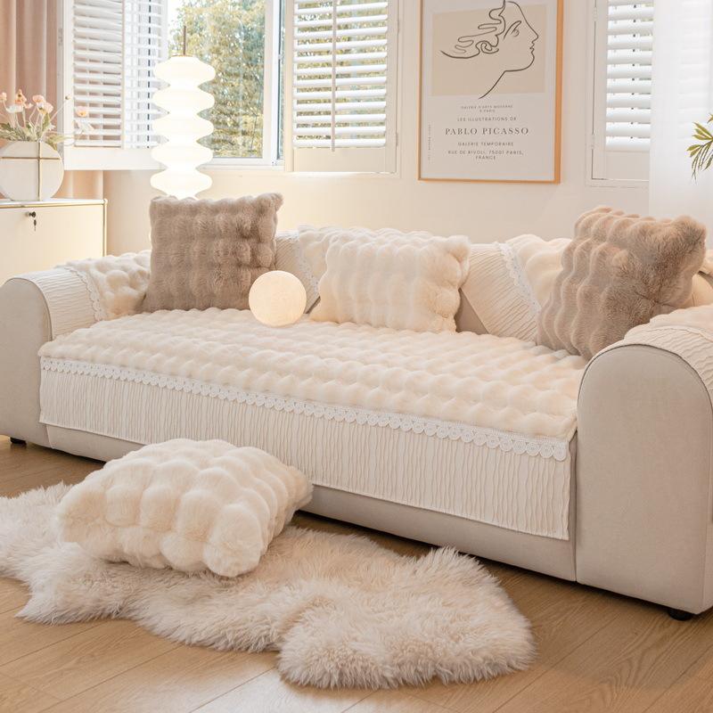 Winter Bunny Cashmere Sofa Cushion Thickened Fleece Cushion Non-Slip Sofa Cover Three Seats One Imperial Concubine Autumn and Winter Cover Towel