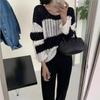 Splicing Design Sense Niche Loose Stripes Hollow Knitted Sweater Women's Spring and Summer Sweet and Gentle Sunscreen Sweater Long-sleeved Top