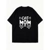 Oversized T Shirt Black Cat Mom Print With Cat Ears And Whiskers For Casual Wear And Pet Lover Outfits