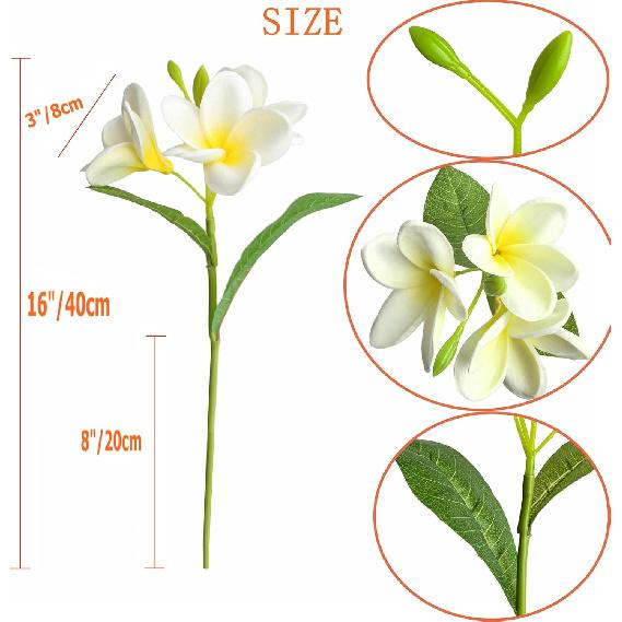 5PCS PU Real Touch Lifelike Artificial Plumeria Frangipani Flower Stems Wedding Home Party Spring Flowers Decoration (White)