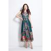 Summer Women Vintage Palace Print Designer Runway Dress V-neck Single Breasted Long Maxi Holiday Beach Boho Dresses with Belt