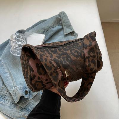 Damentasche Leopardenmuster Canvas Mode Damen Umhängetasche Vielseitige Casual Pendler Boston Handtasche