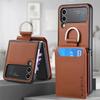 multifunction Card Slot Lychee leather Phone Case for Samsung Z Flip 6 5 4 3 7 5G Ring Holder Shockproof Back Cover for Z Flip6
